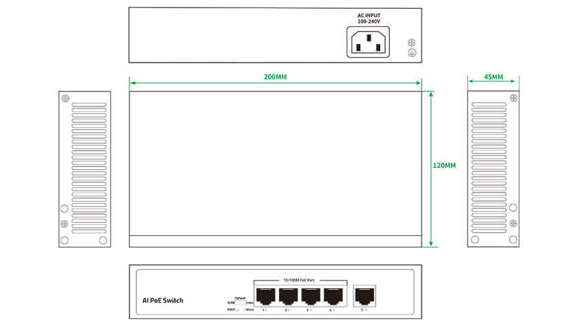 4-Port 10/100M PoE Switch With 1*10/100M Uplink RJ45 Port