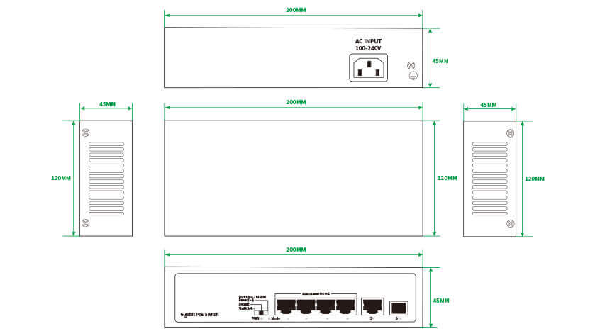 4-Port Gigabit PoE Switch with 1*Gigabit Uplink RJ45 Port+1*Gigabit Uplink SFP Port