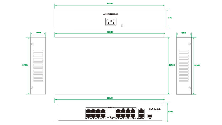 16-Port 10/100M PoE Switch with Gigabit Uplink Ports