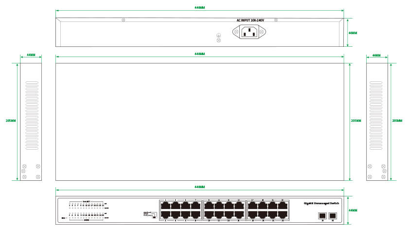 24-Port Full Gigabit Ethernet Switch With 2*Gigabit SFP Ports