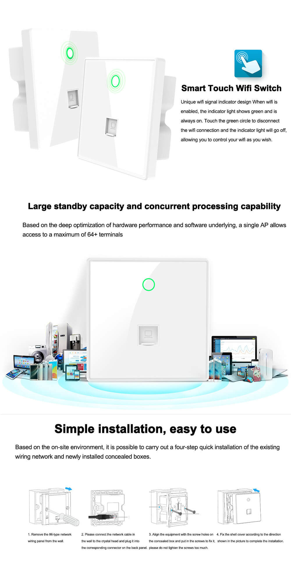 300Mbps 2.4G Wall Mount Panel Wireless Access Point 