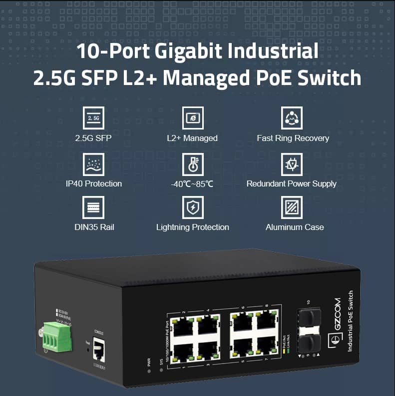 GZCOM Industrial 8 Port PoE Switch